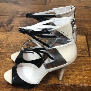 Miu Miu Black, Silver and Nude 6 inch Size 39 1/2